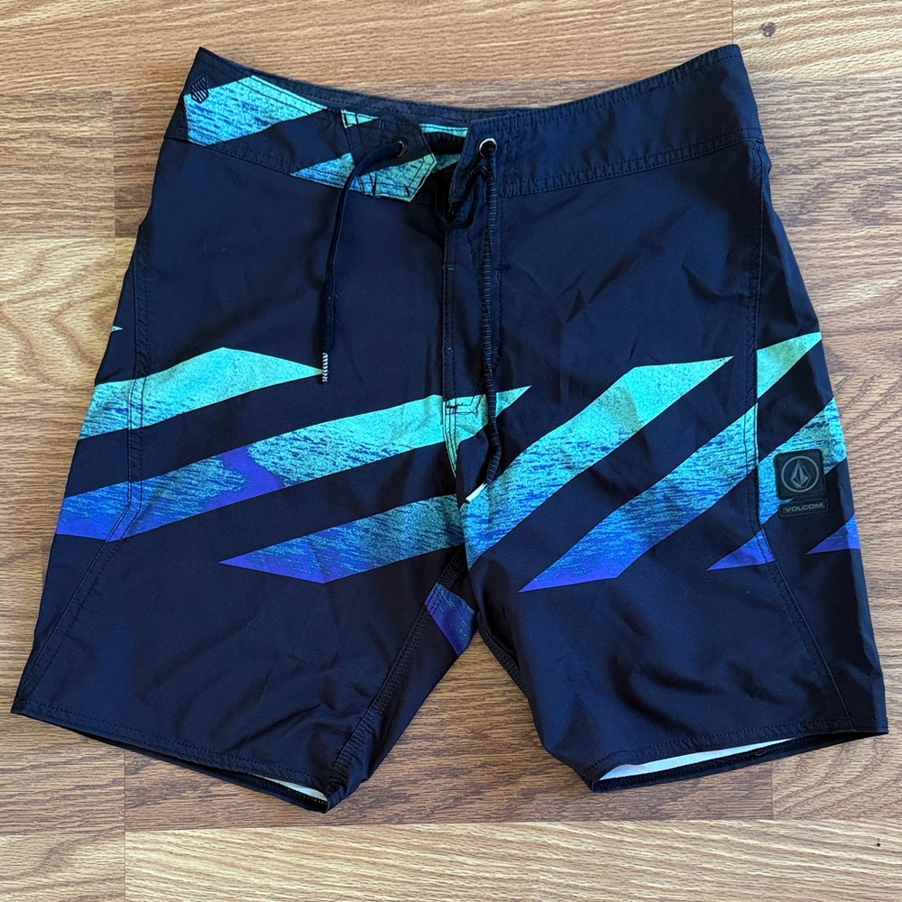 Volcom Men's Black and Teal Board Shorts